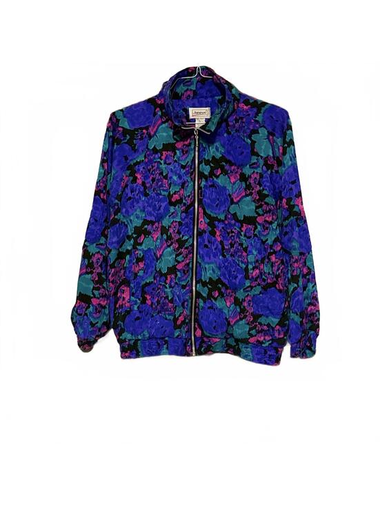 Jackets & Blazers - Purple Silk Jacket Floral Zip Bomber Medium Vintage Janeve
